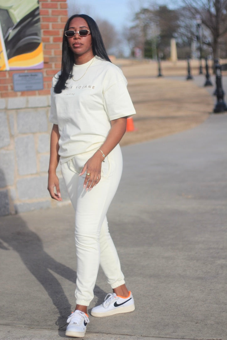 Embroidered Classic Jogger Pants - Cream