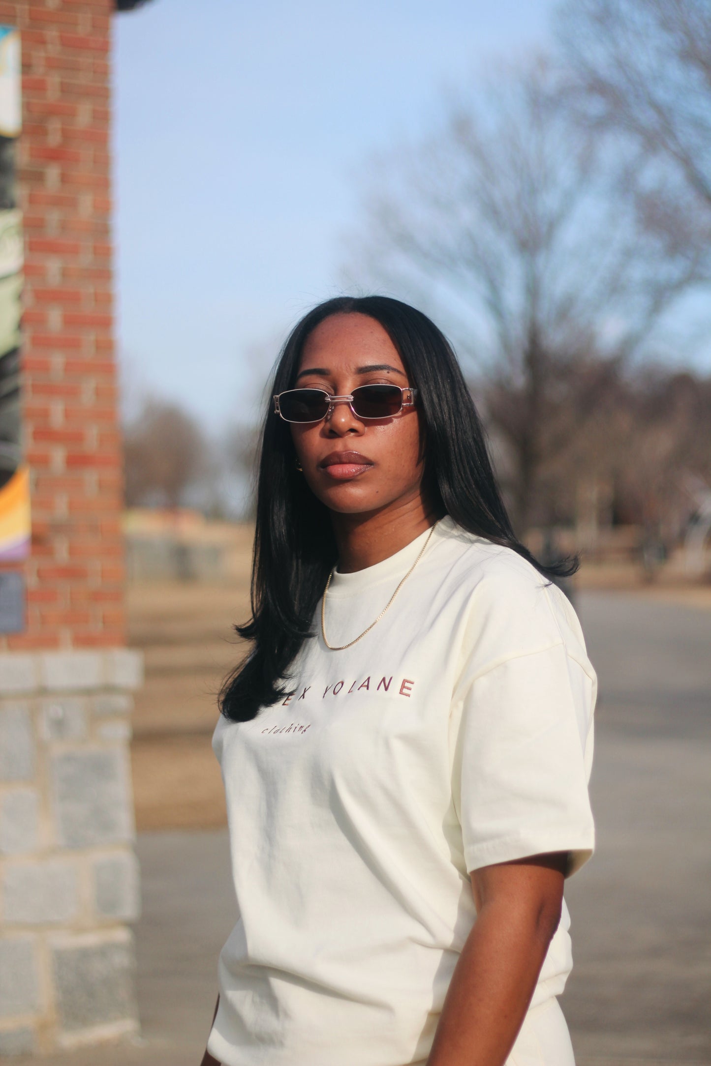 Embroidered Heavyweight Tee - Cream/Brown