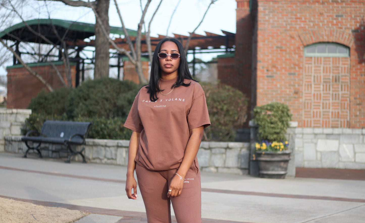 Embroidered Heavyweight Tee - Brown/Cream